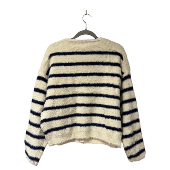 J. Crew Sweater Lady Jacket in Striped Brushed Yarn Nautical White and Navy (L) - Picture 8 of 14